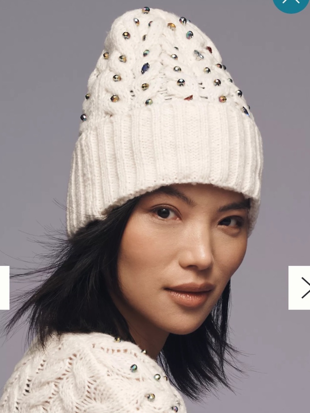 Anthropologie Embellished Cable Knit Beanie - cream NWT